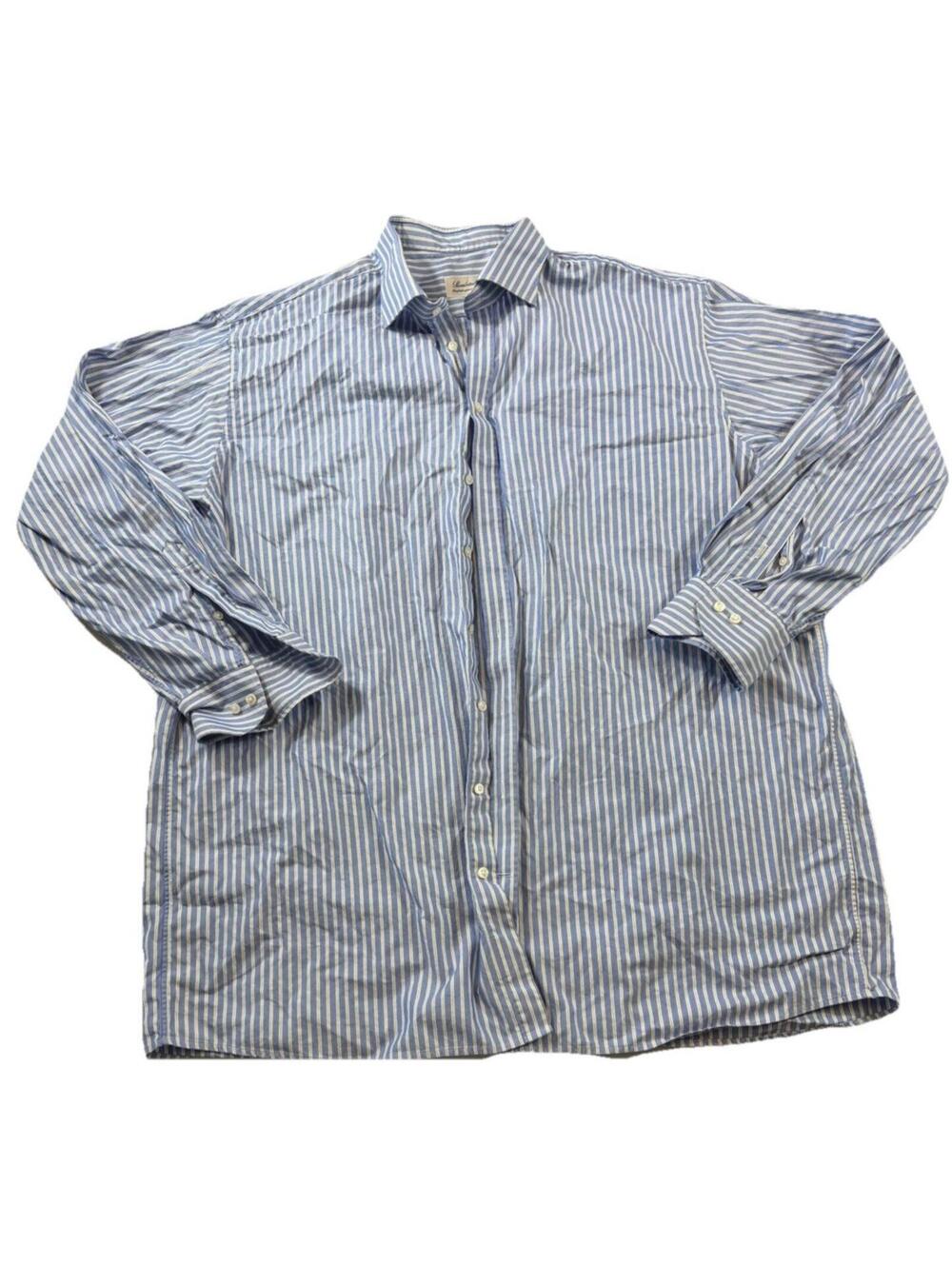 Stenströms 100% Cotton Blue White striped  Button-Up Long Sleeve Shirt Size 48